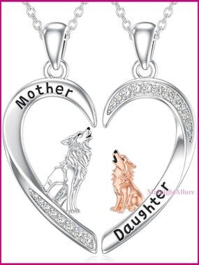 Mother Daughter Pendant Necklace Set 925 Sterling Silver Animal Wolf Jewelry